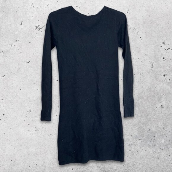 French Connection Sweater Dress Ribbed Knit Fabric Functional Pockets Black W XS - Picture 2 of 8